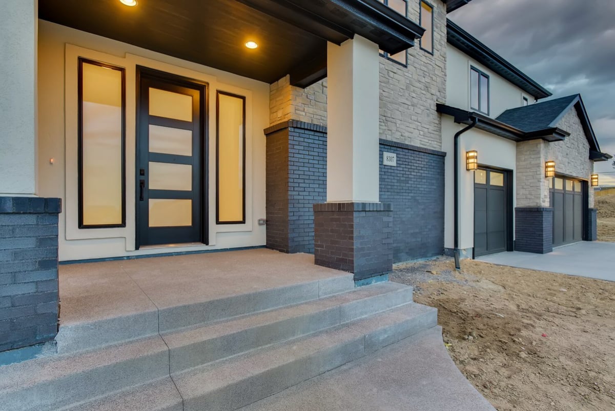 Close-up of the front entry of a custom home in Arvada, CO by Sheffield Homes