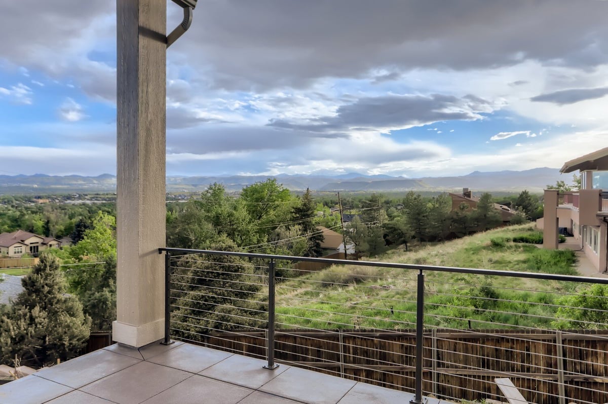 Custom home patio with mountain views in Arvada, CO, built by Sheffield Homes