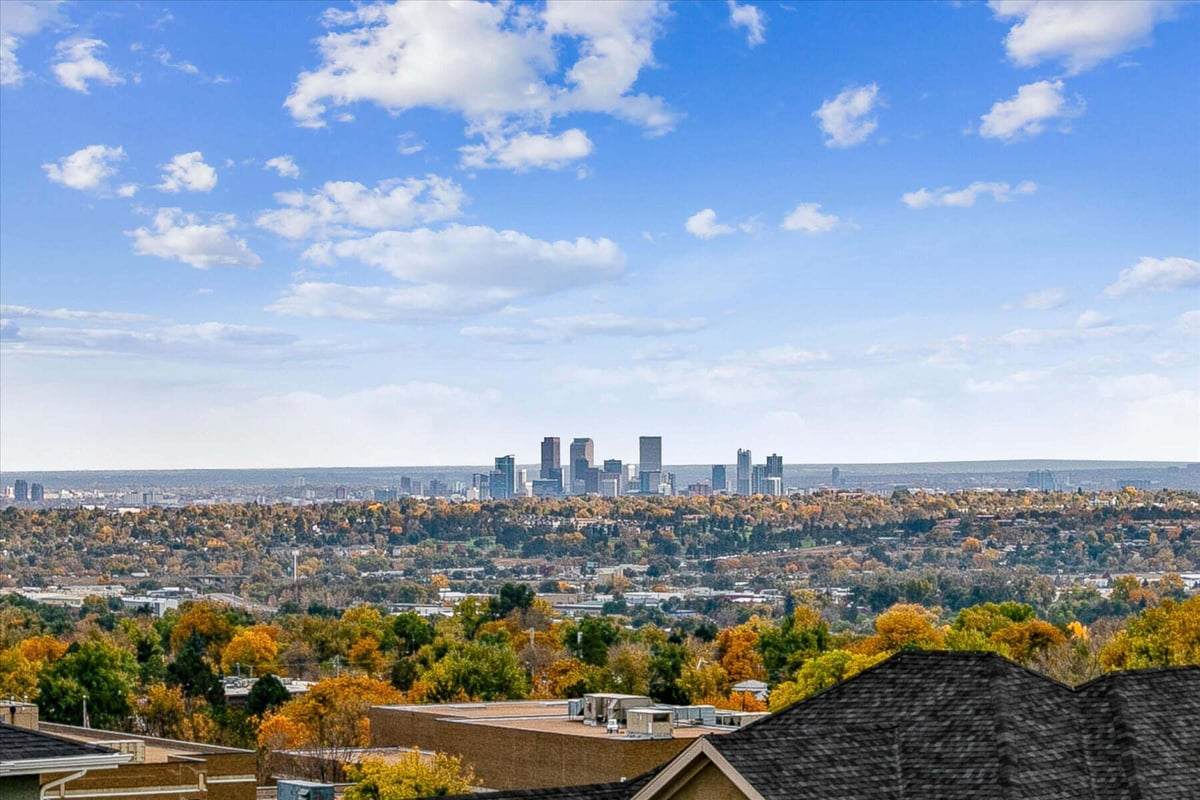 Elevated city views from the rooftop of a custom home by Sheffield Homes in Arvada, CO