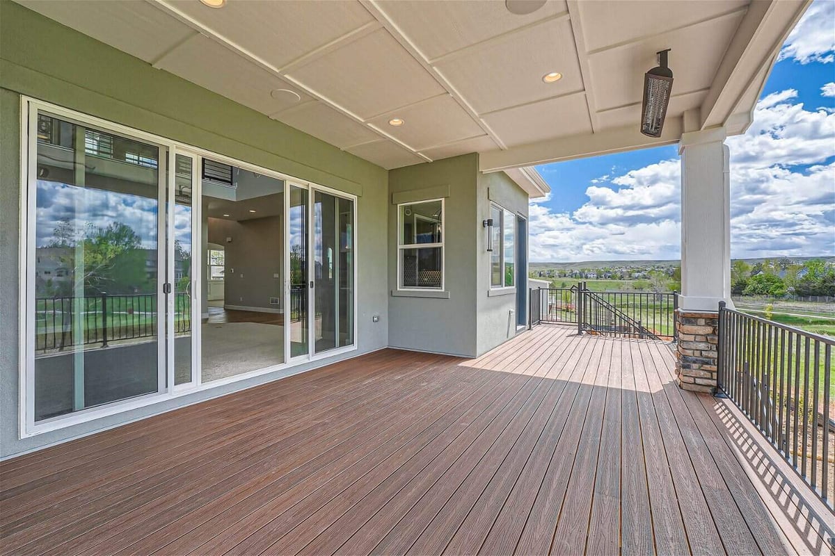 Cutsom deck off to the living room with expansive views from a Sheffield Homes home in Superior, CO