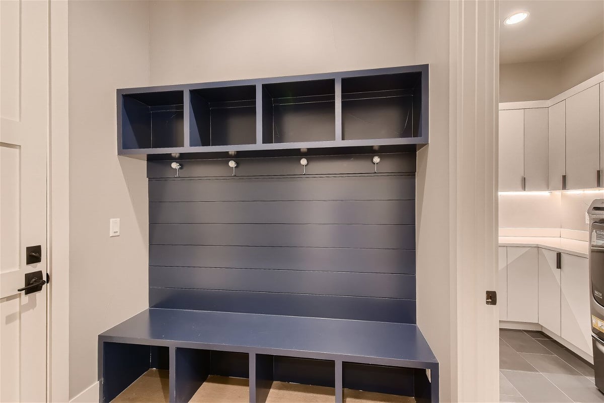 Organized mudroom with storage by Sheffield Homes in Denver, CO